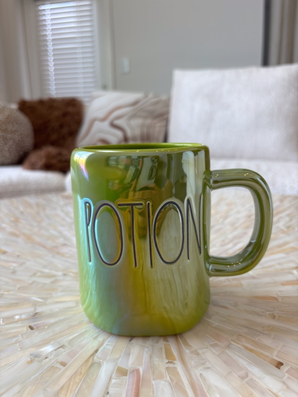 Rae Dunn Green Iridescent 'POTION' Ceramic Mug